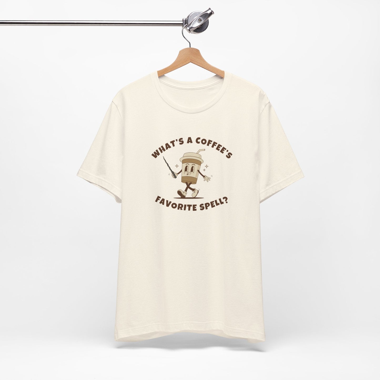 What's a Coffee's Favorite Spell? - Bella + Canvas 3001 Dad Joke Shirt - Nerdy by Nature