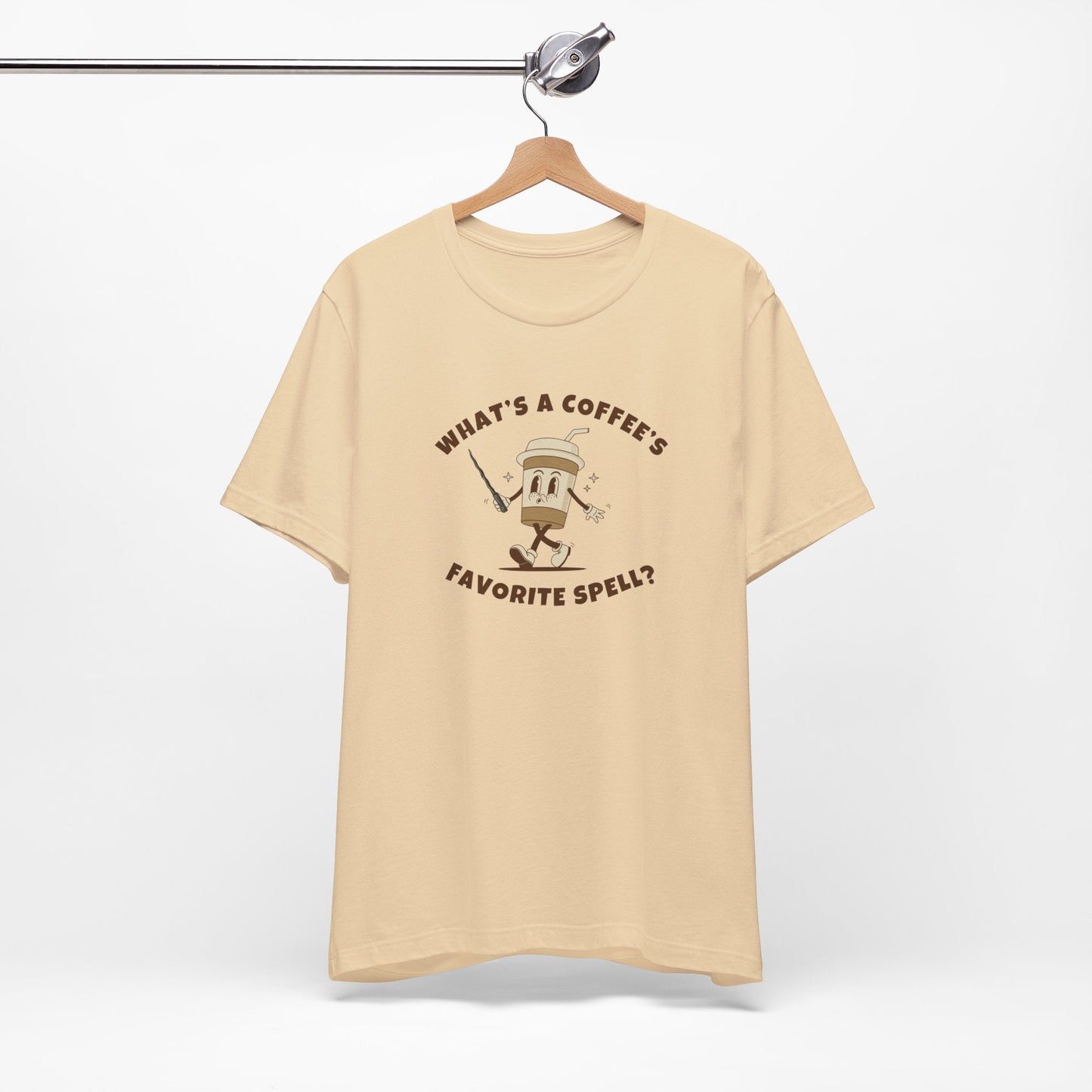 What's a Coffee's Favorite Spell? - Bella + Canvas 3001 Dad Joke Shirt - Nerdy by Nature
