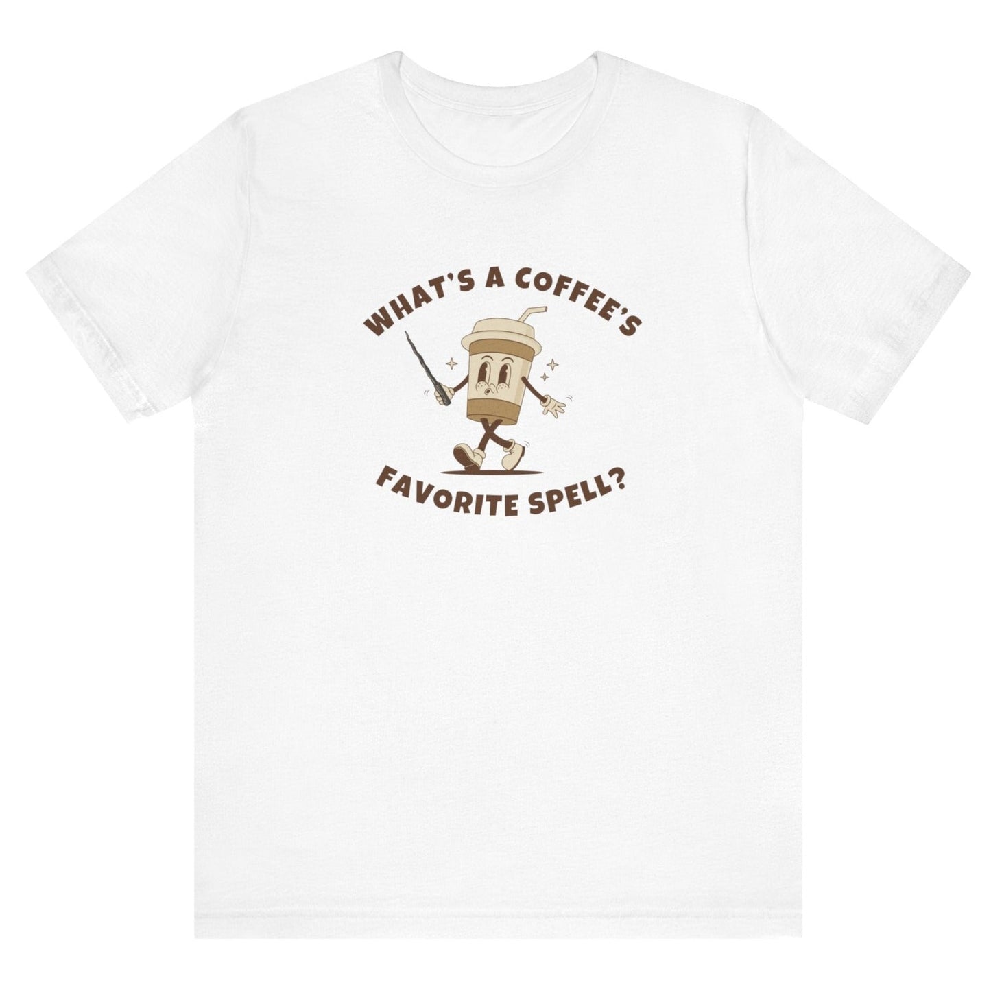 What's a Coffee's Favorite Spell? - Bella + Canvas 3001 Dad Joke Shirt - Nerdy by Nature