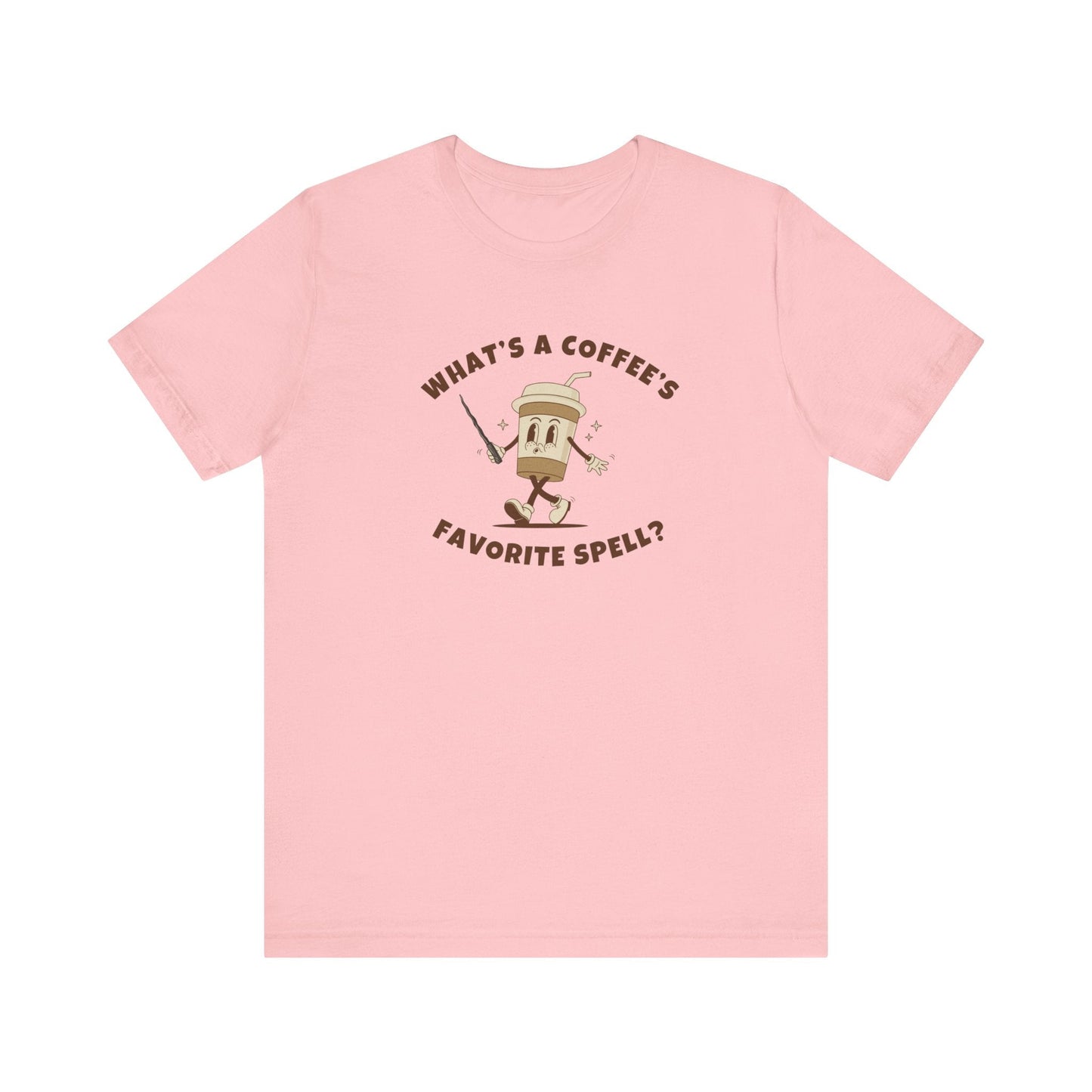 What's a Coffee's Favorite Spell? - Bella + Canvas 3001 Dad Joke Shirt - Nerdy by Nature