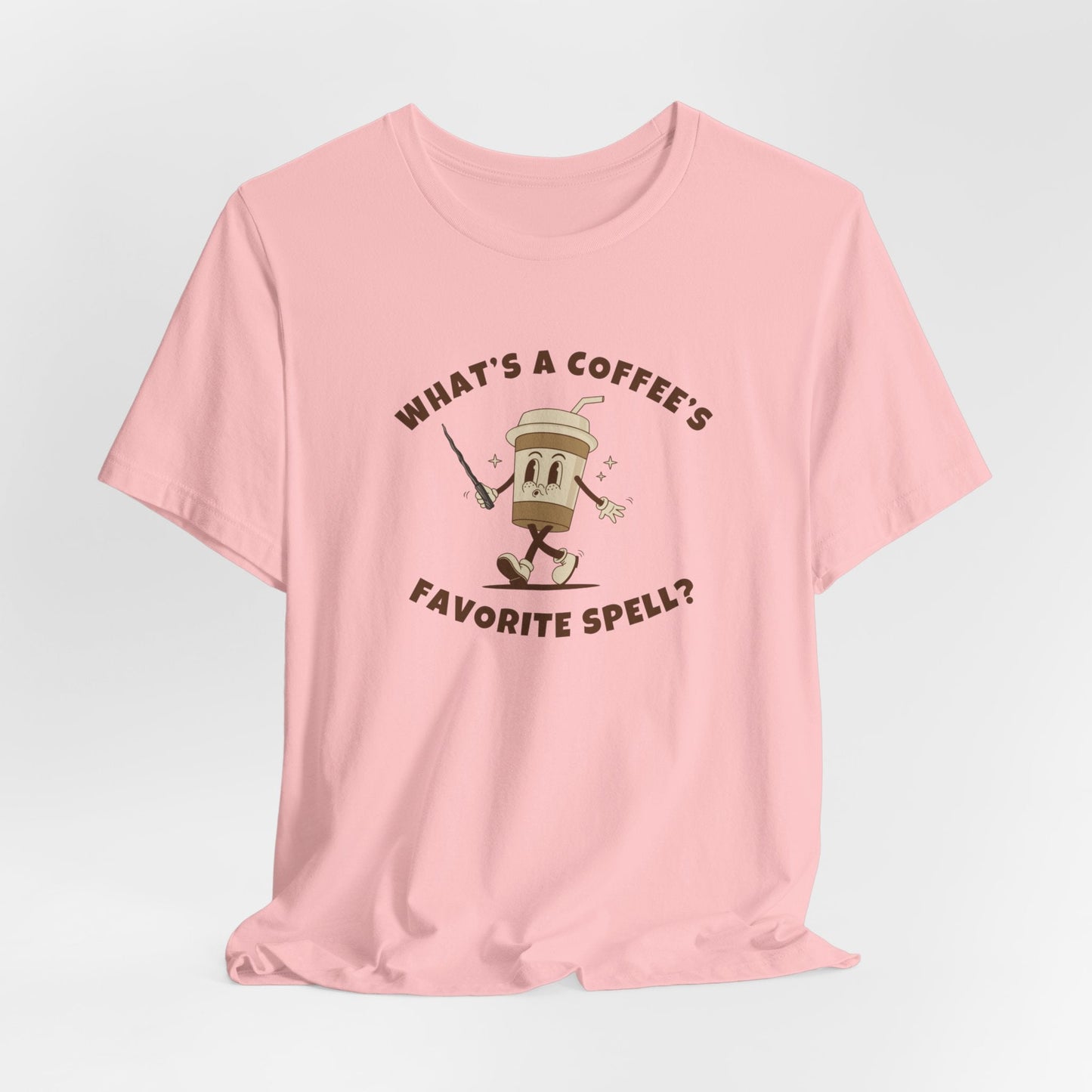 What's a Coffee's Favorite Spell? - Bella + Canvas 3001 Dad Joke Shirt - Nerdy by Nature