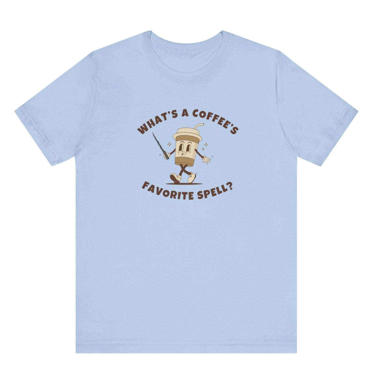 What's a Coffee's Favorite Spell? - Bella + Canvas 3001 Dad Joke Shirt - Nerdy by Nature