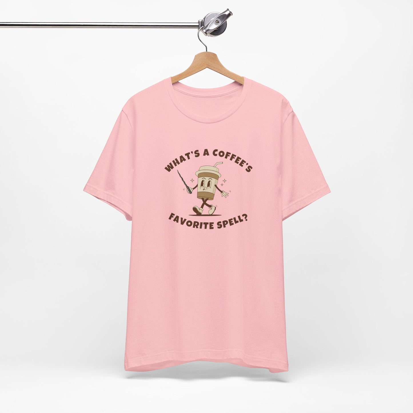 What's a Coffee's Favorite Spell? - Bella + Canvas 3001 Dad Joke Shirt - Nerdy by Nature