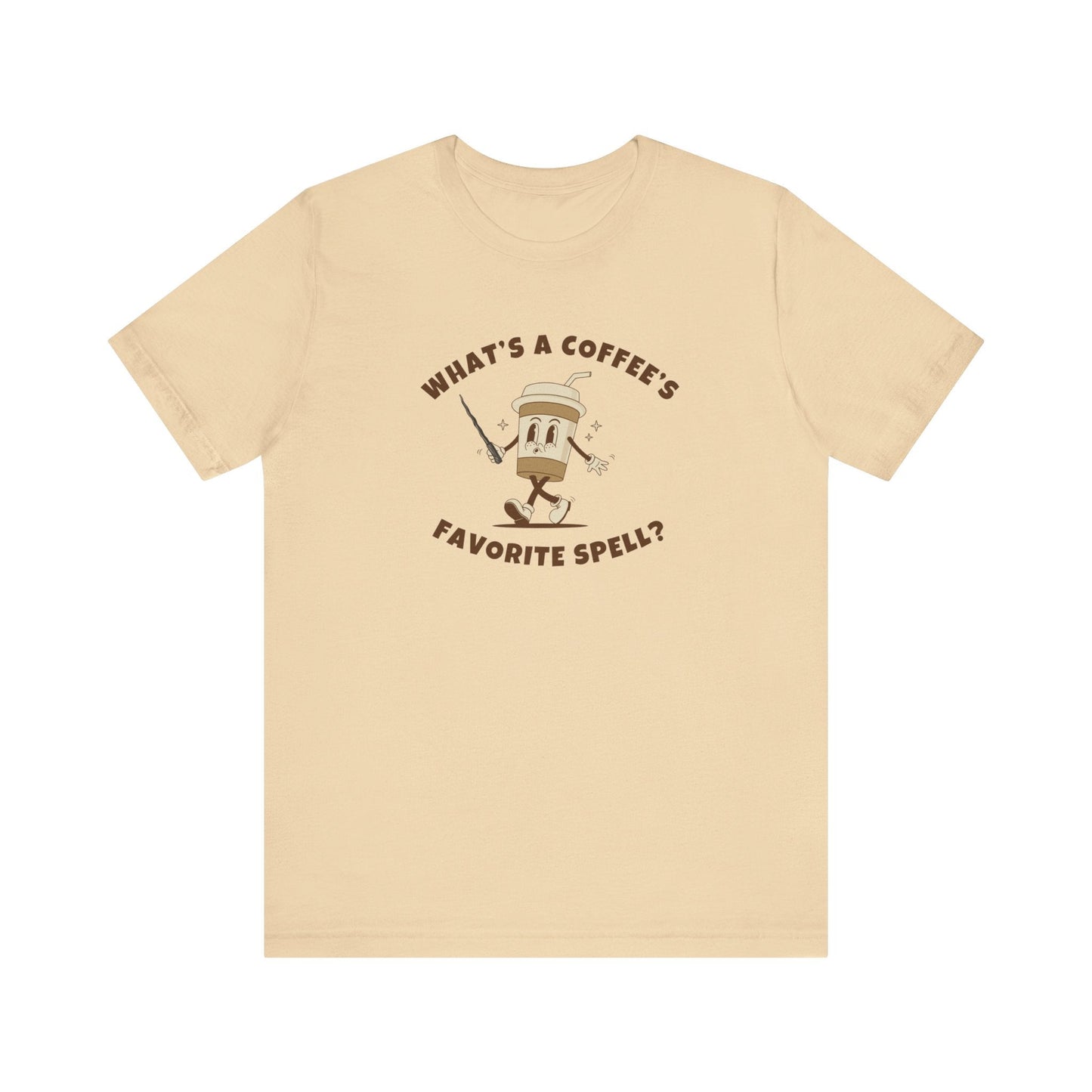 What's a Coffee's Favorite Spell? - Bella + Canvas 3001 Dad Joke Shirt - Nerdy by Nature