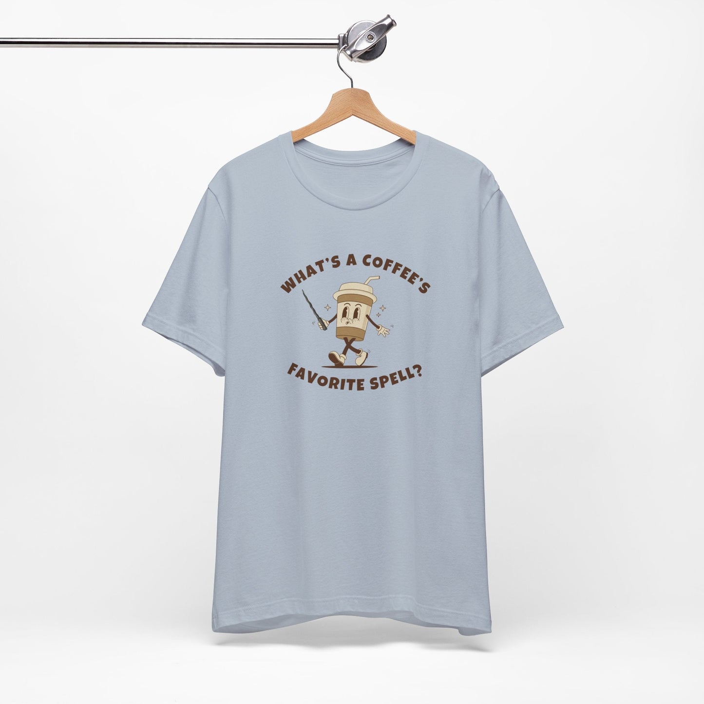 What's a Coffee's Favorite Spell? - Bella + Canvas 3001 Dad Joke Shirt - Nerdy by Nature