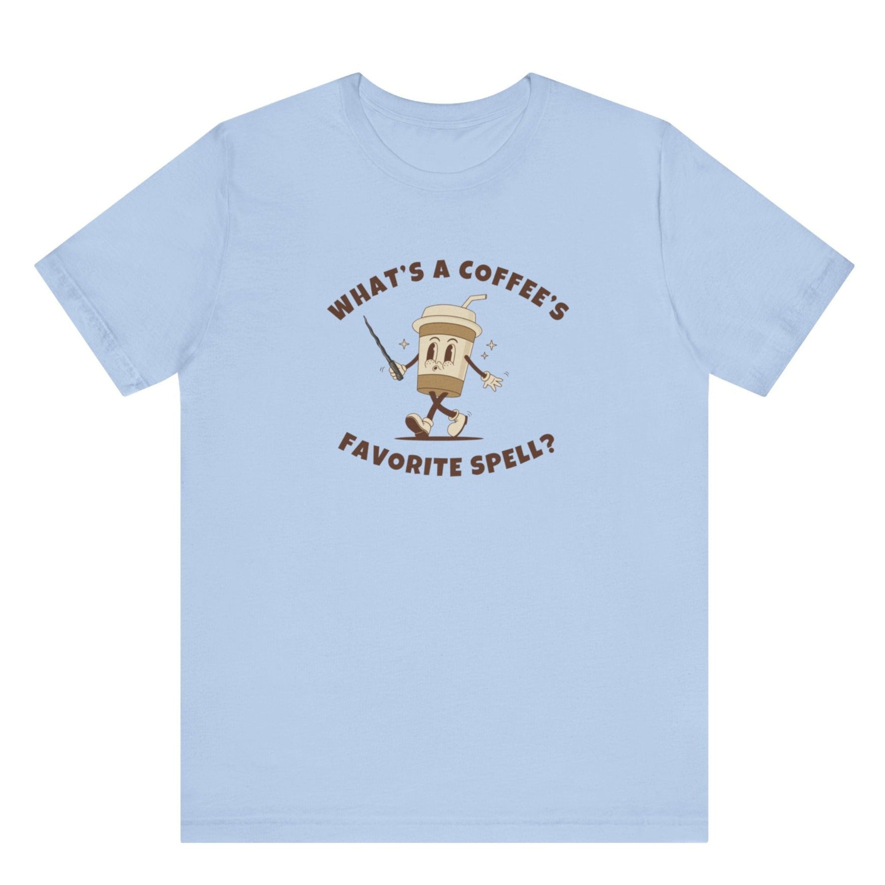 What's a Coffee's Favorite Spell? - Bella + Canvas 3001 Dad Joke Shirt - Nerdy by Nature