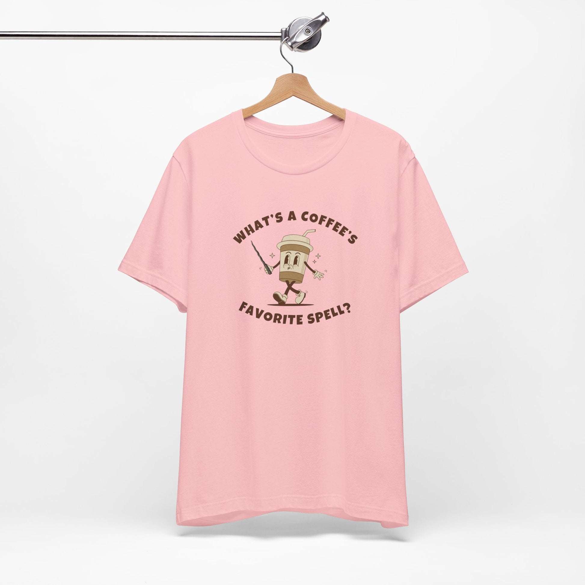 What's a Coffee's Favorite Spell? - Bella + Canvas 3001 Dad Joke Shirt - Nerdy by Nature