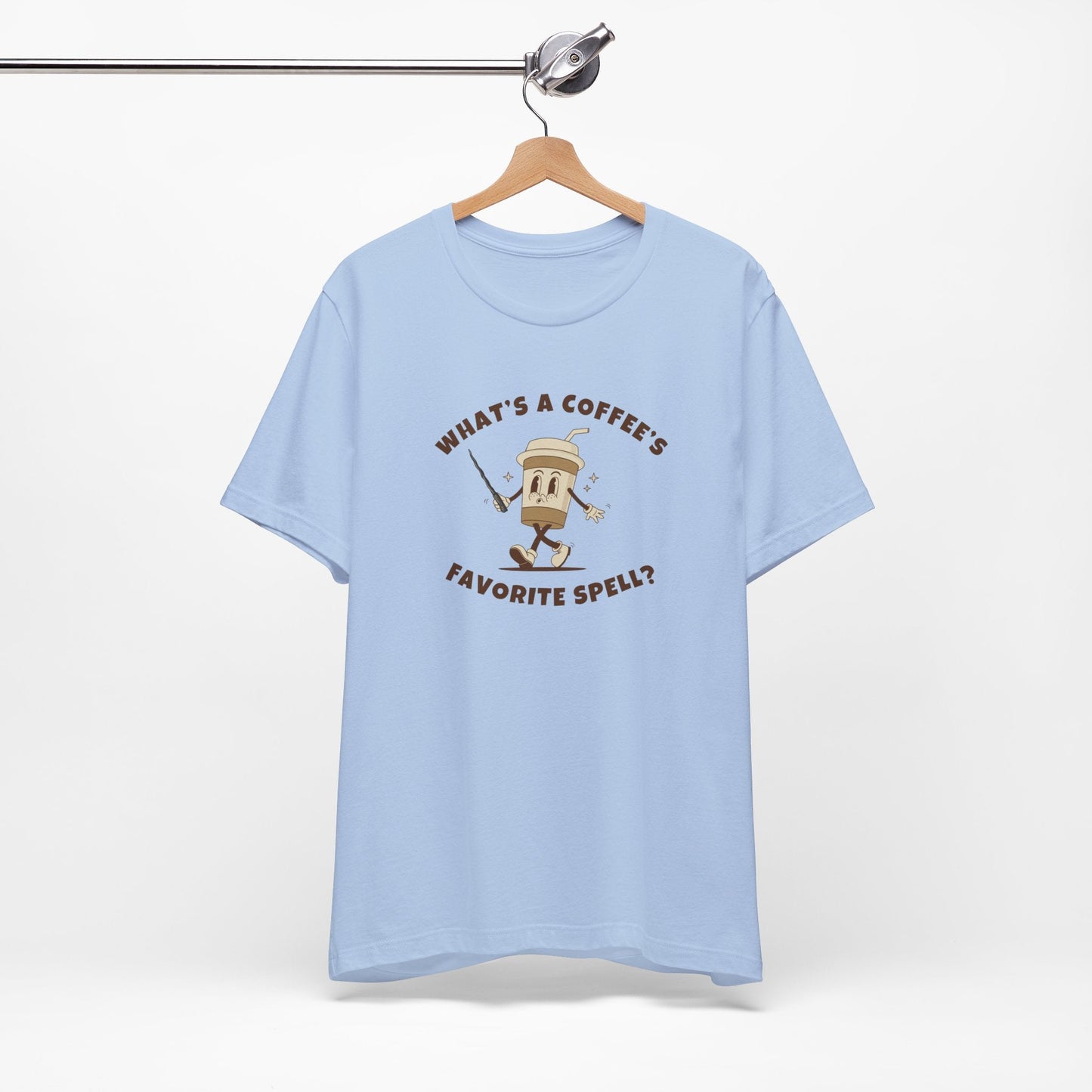 What's a Coffee's Favorite Spell? - Bella + Canvas 3001 Dad Joke Shirt - Nerdy by Nature