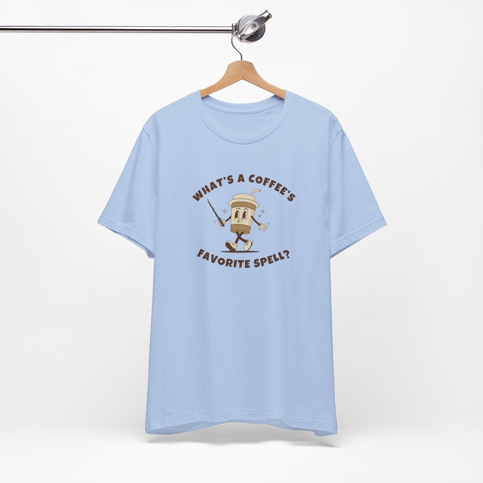 What's a Coffee's Favorite Spell? - Bella + Canvas 3001 Dad Joke Shirt - Nerdy by Nature