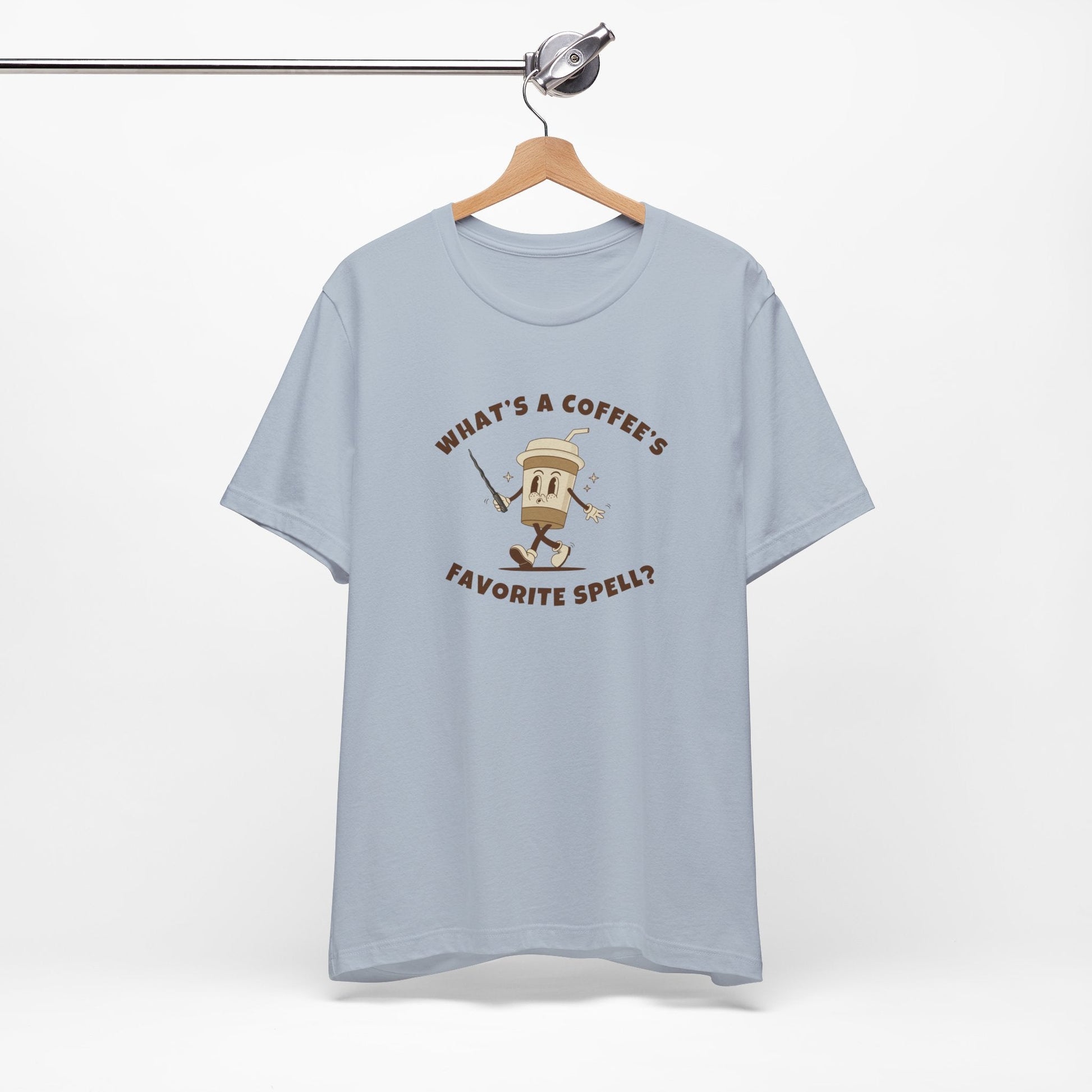 What's a Coffee's Favorite Spell? - Bella + Canvas 3001 Dad Joke Shirt - Nerdy by Nature